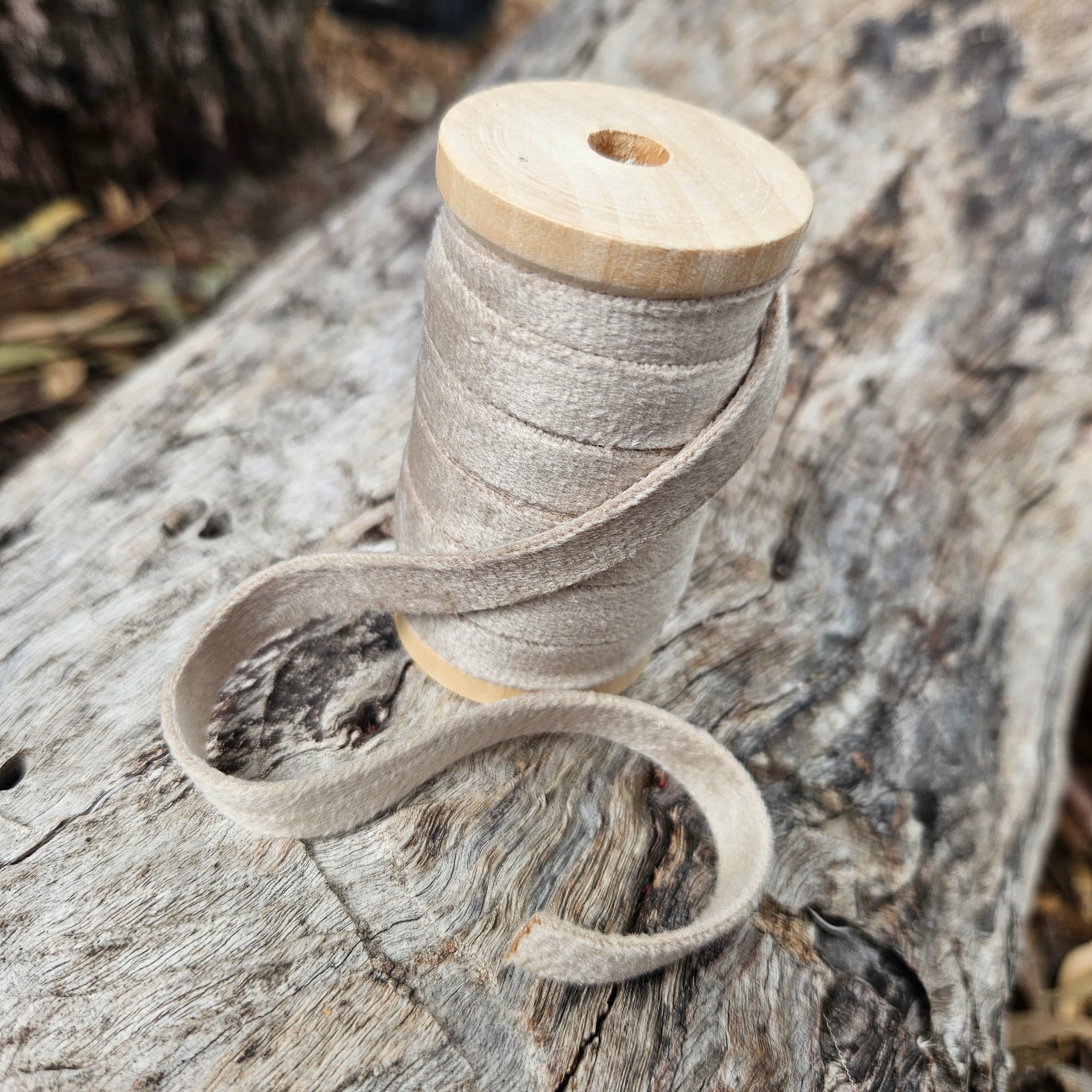 Sundries - Floral Ribbon - Velvet Ribbon - Nude Beige